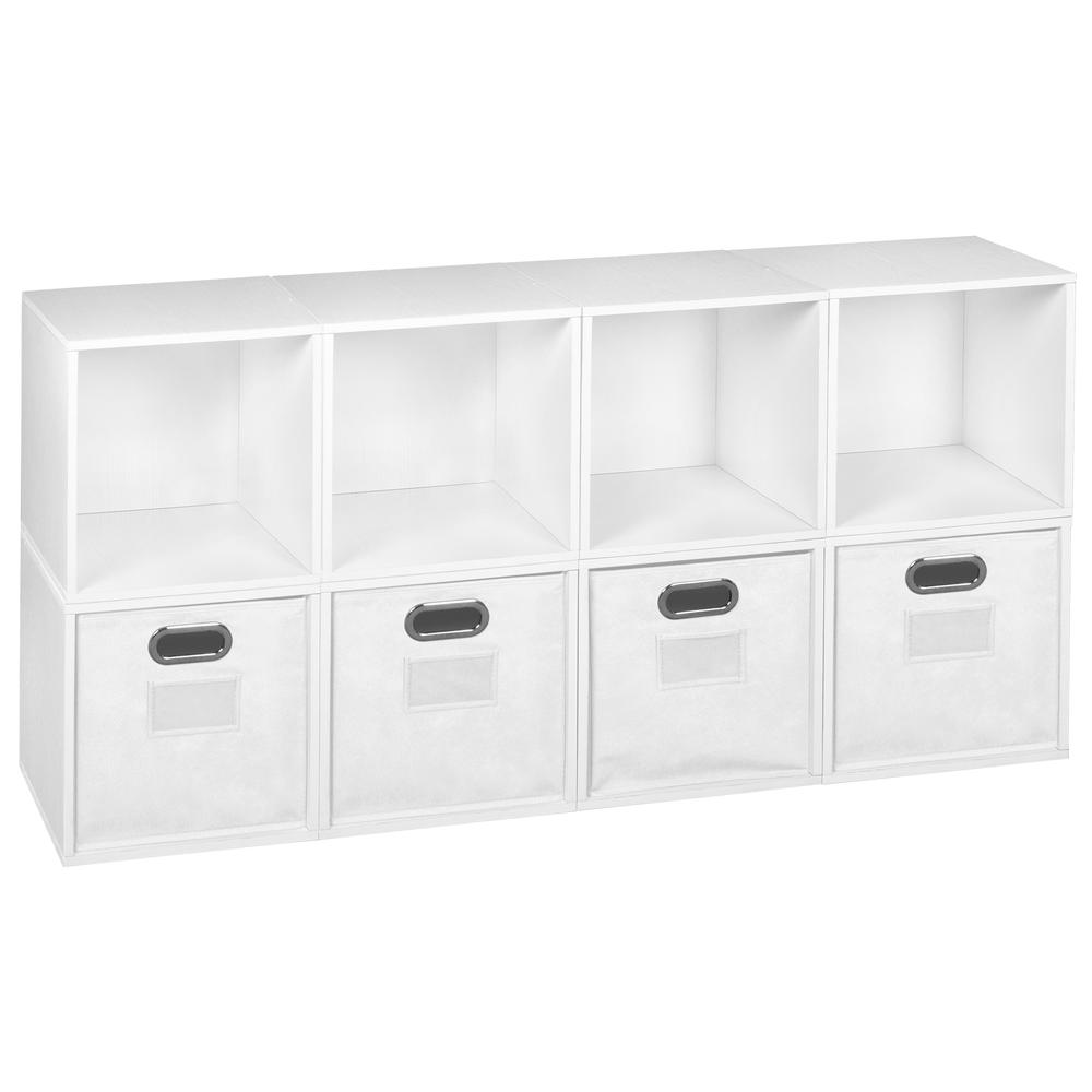 Niche Cubo Storage Set - 8 Cubes and 4 Canvas Bins- White Wood Grain/White. The main picture.