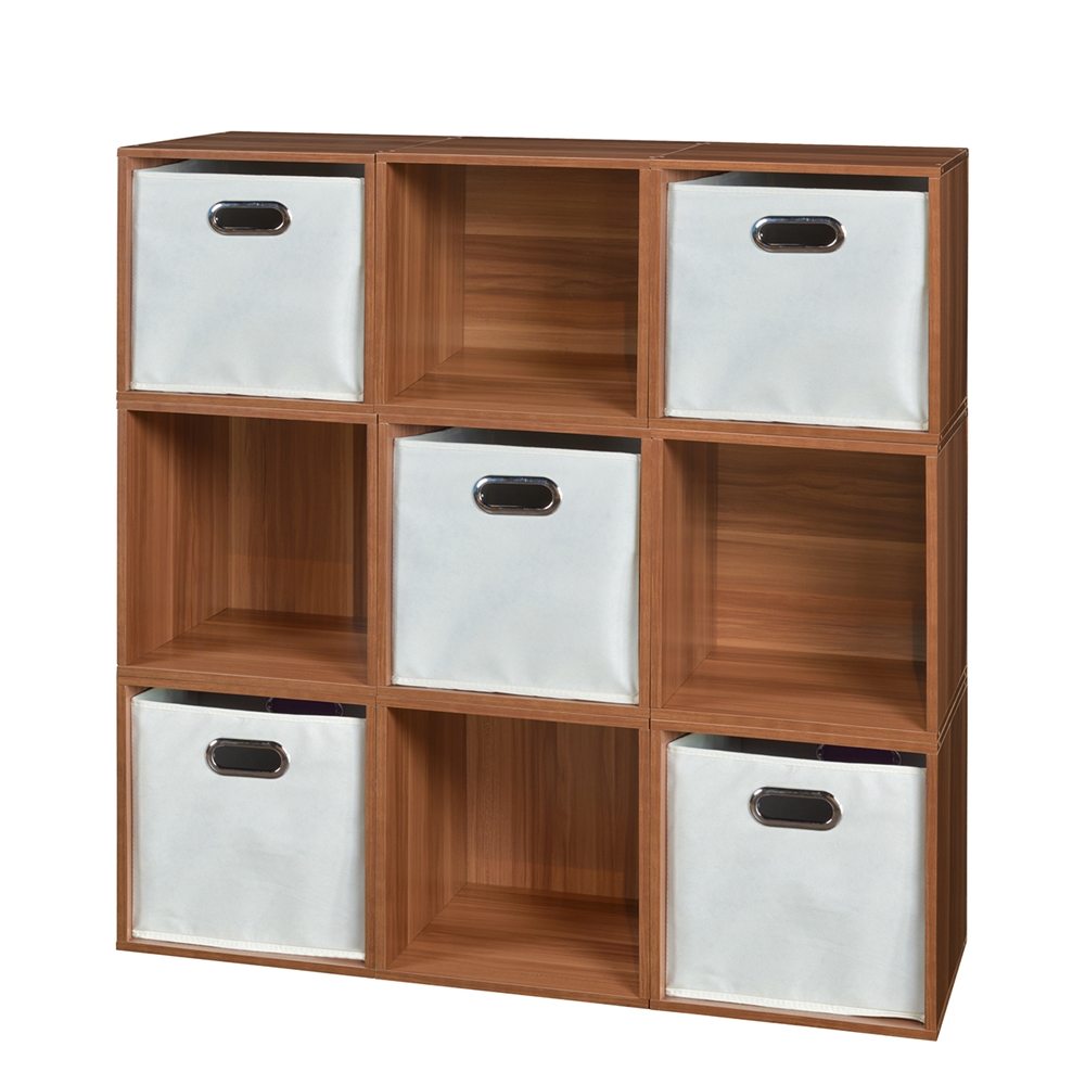 Cubo Storage Set - 9 Cubes and 5 Canvas Bins- Warm Cherry/Natural