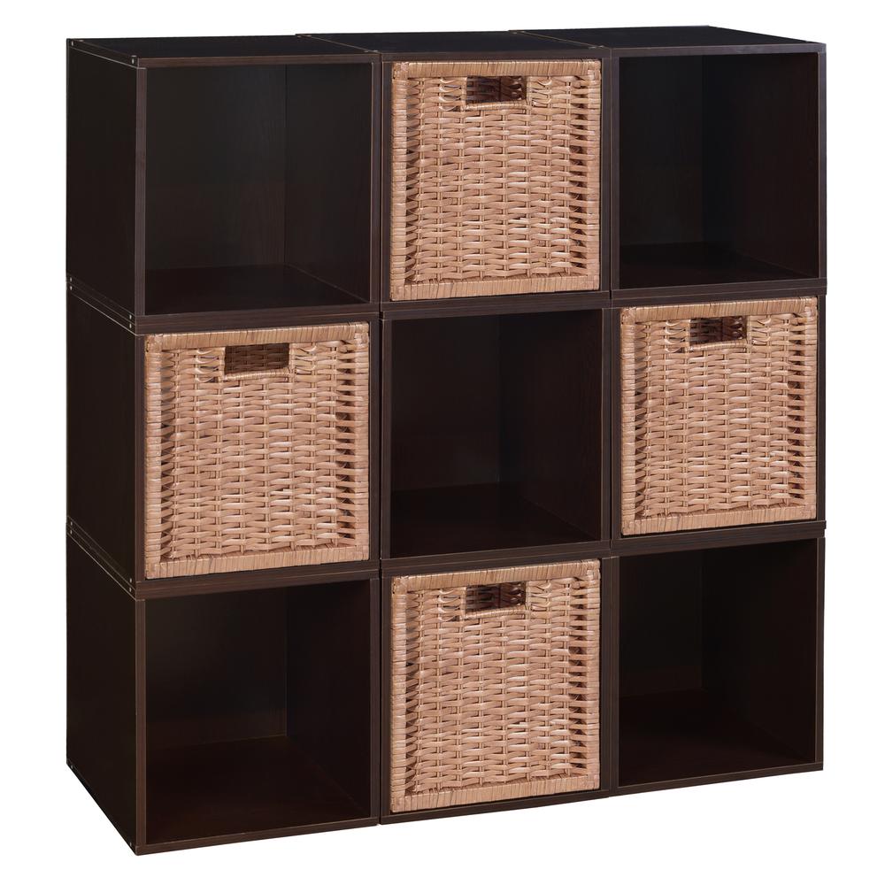 Niche Cubo Storage Set - 9 Cubes and 4 Wicker Baskets- Truffle/Natural. Picture 1
