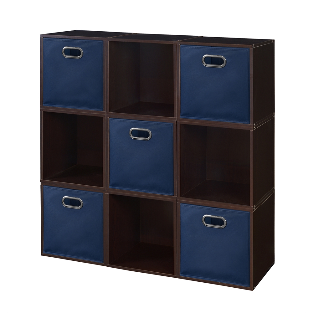 Cubo Storage Set - 9 Cubes and 5 Canvas Bins- Truffle/Blue. Picture 1