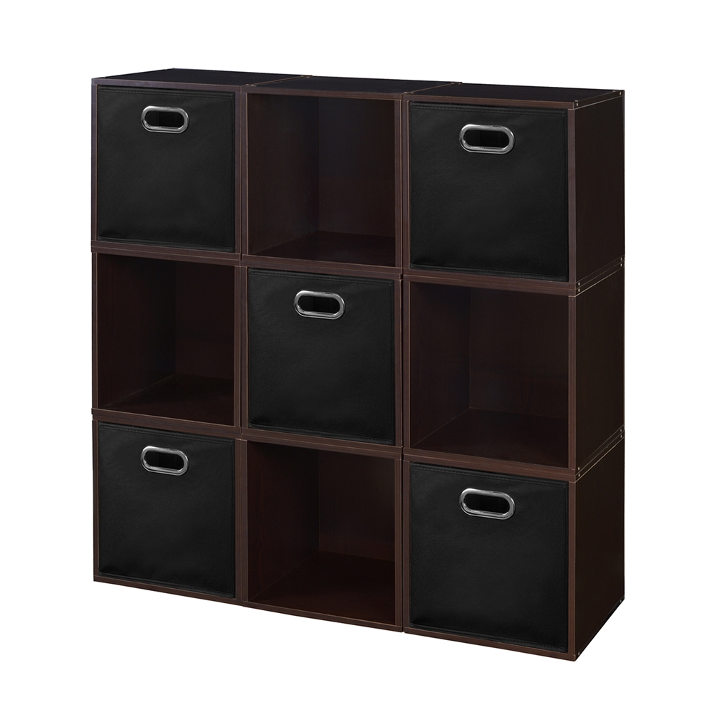 Cubo Storage Set - 9 Cubes and 5 Canvas Bins- Truffle/Black. Picture 1