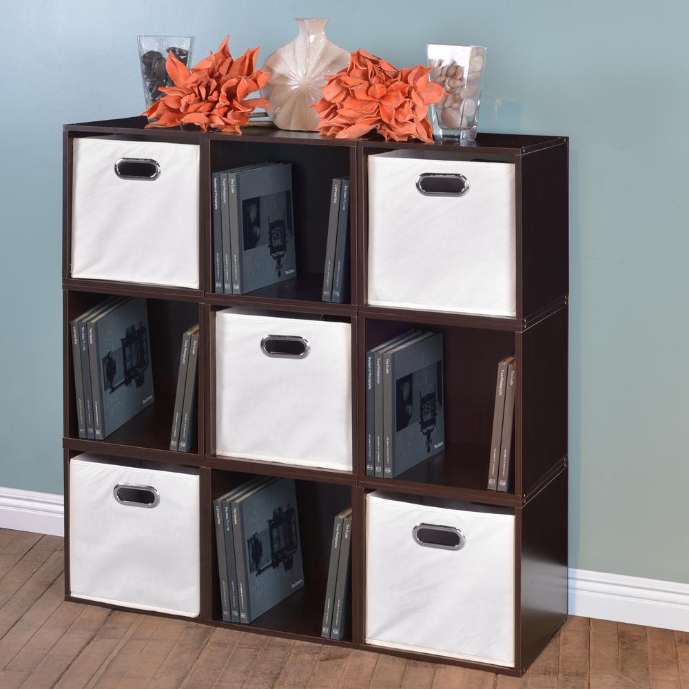 Niche Cubo Storage Set - 9 Cubes and 5 Canvas Bins- Truffle/White. Picture 2
