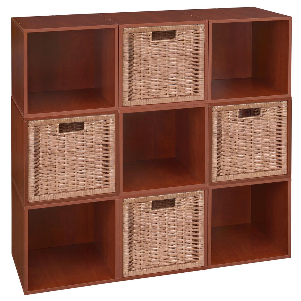 Niche Cubo Storage Set - 9 Cubes and 4 Wicker Baskets- Cherry/Natural. Picture 1