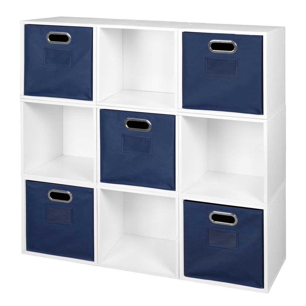 Niche Cubo Storage Set - 9 Cubes and 5 Canvas Bins- White Wood Grain/Blue. Picture 1