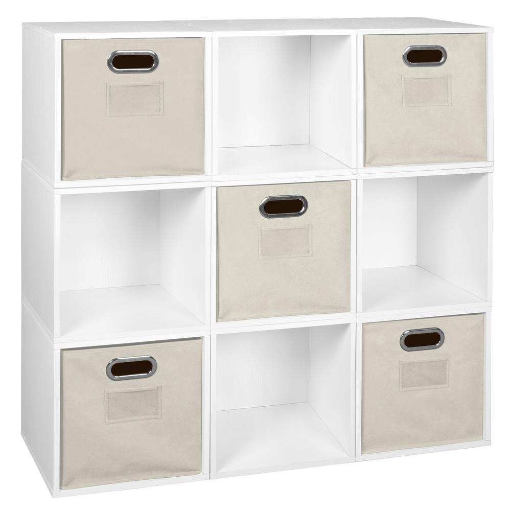 Niche Cubo Storage Set - 9 Cubes and 5 Canvas Bins- White Wood Grain/Natural. The main picture.