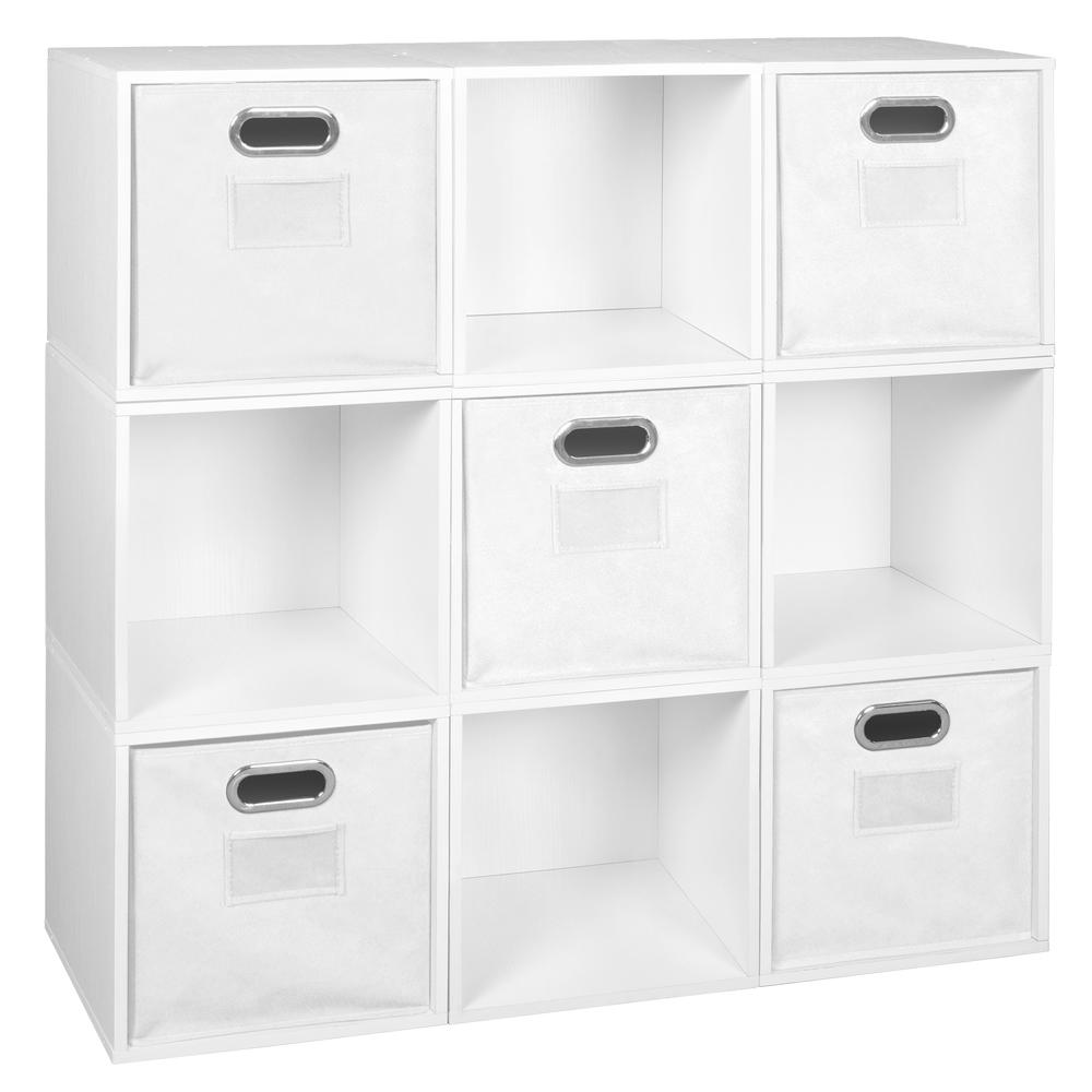Niche Cubo Storage Set - 9 Cubes and 5 Canvas Bins- White Wood Grain/White. Picture 1