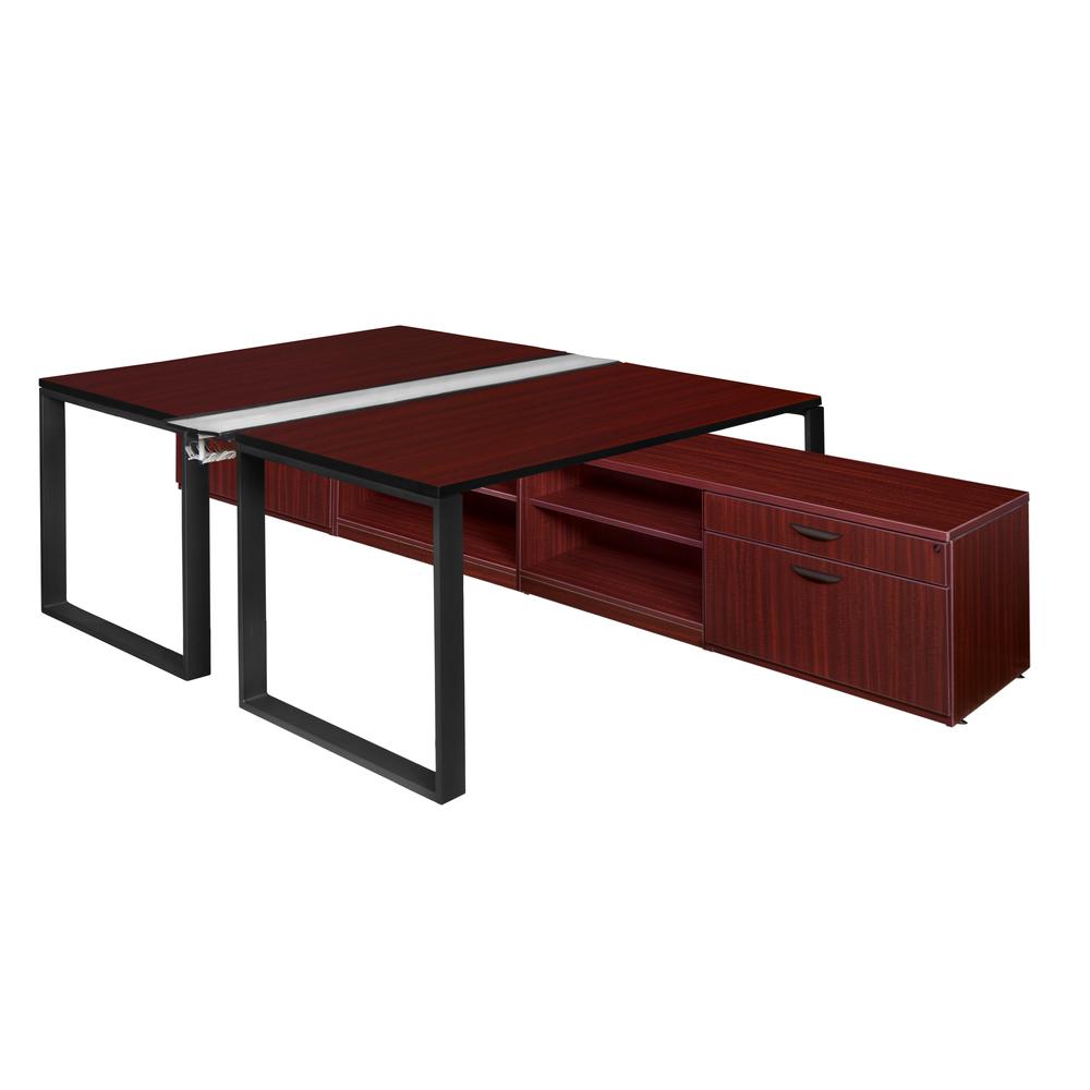 Structure 66" x 24" Benching System with Low Credenza Storage - Mahogany/ Black. Picture 1