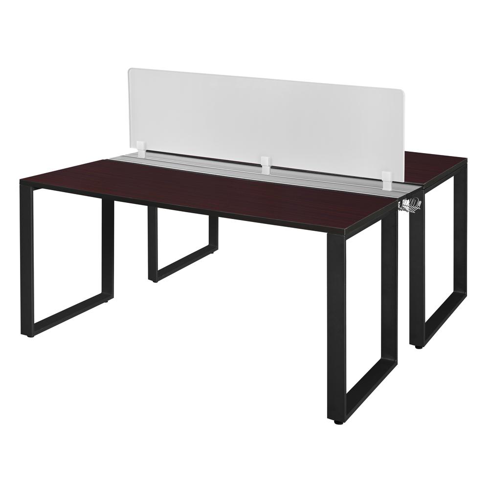 Structure 60" x 24" Benching System with Privacy Divider - Mahogany/ Black. Picture 1