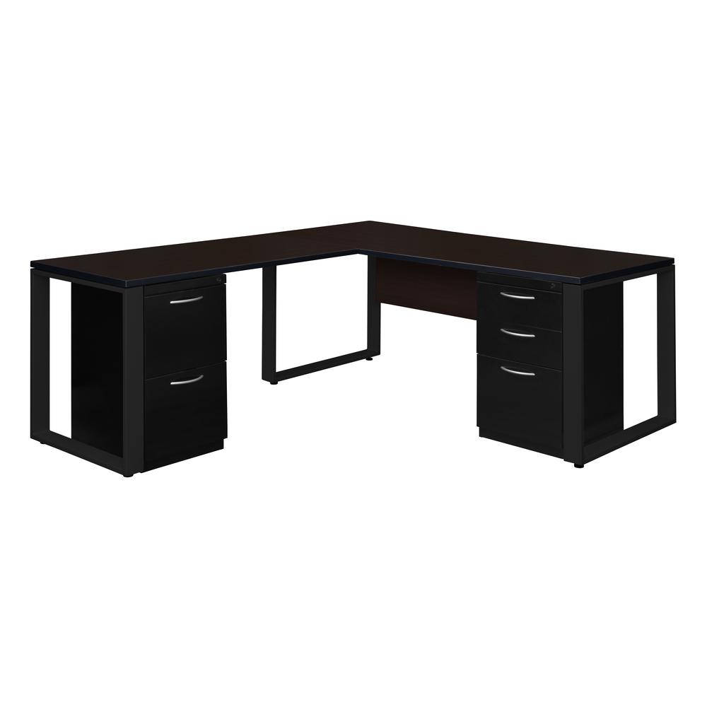 Structure 66" x 30" Double Metal Pedestal L-Desk with 42" Return- Mocha Walnut/Black. Picture 1