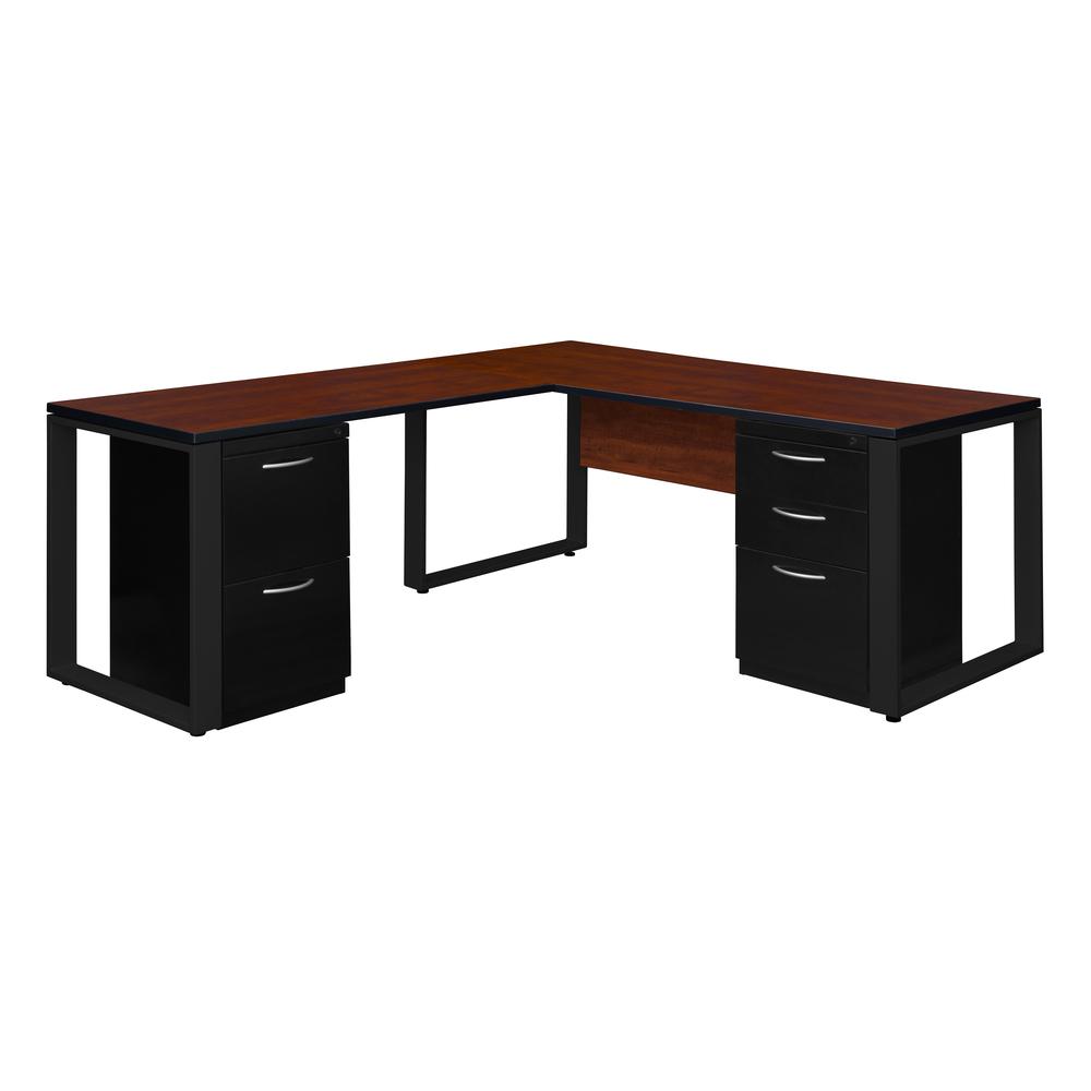 Structure 66" x 30" Double Metal Pedestal L-Desk with 48" Return- Cherry/Black. Picture 1