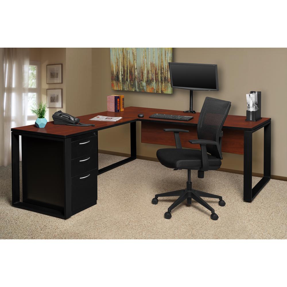 Structure 60" x 30" L-Desk Shell with 42" Return- Cherry/Black. Picture 4
