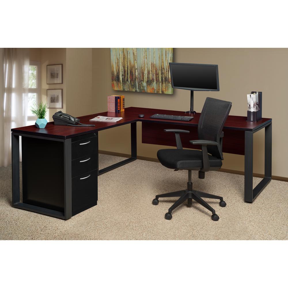 Structure 60" x 30" L-Desk Shell with 42" Return- Mahogany/Black. Picture 4