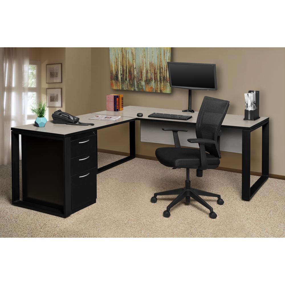 Structure 60" x 30" L-Desk Shell with 42" Return- Maple/Black. Picture 4