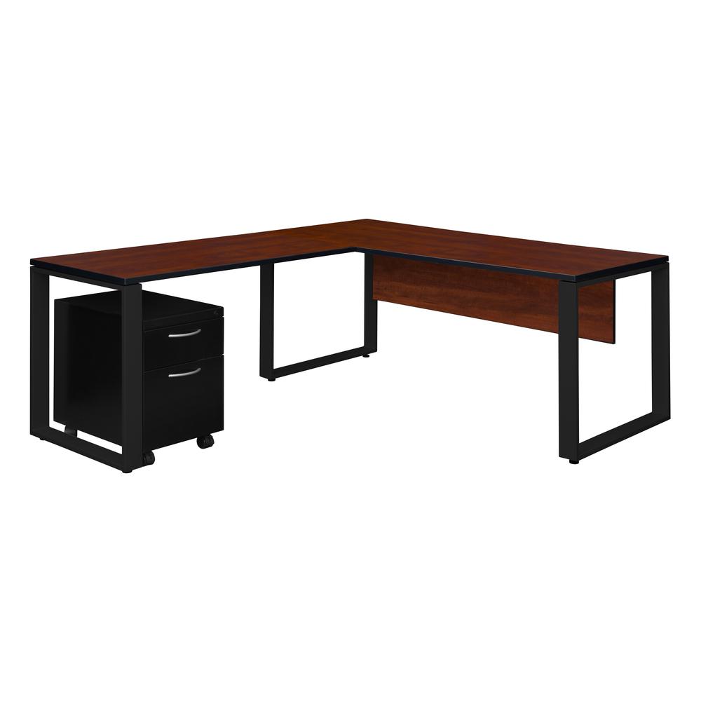 Structure 66" x 30" Single Mobile Pedestal L-Desk with 42" Return- Cherry/Black. Picture 1