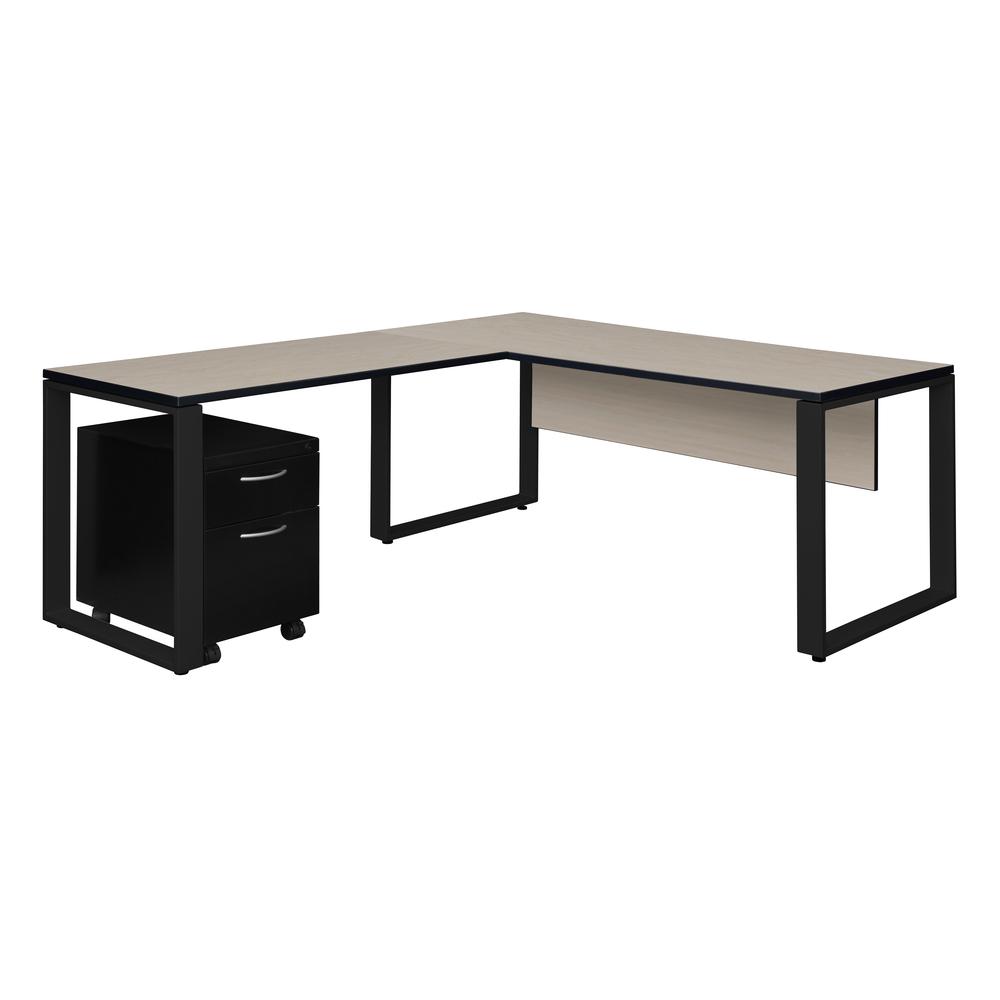 Structure 66" x 30" Single Mobile Pedestal L-Desk with 42" Return- Maple/Black. Picture 1