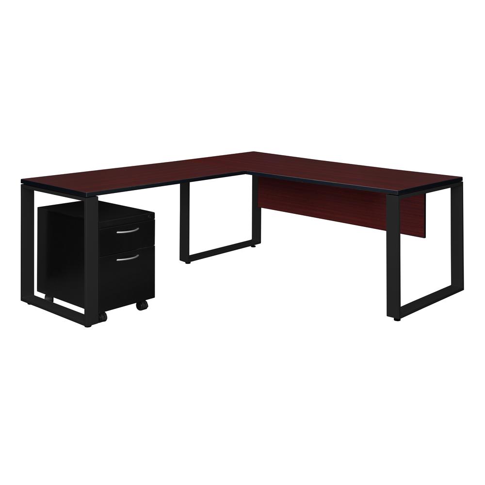 Structure 72" x 30" Single Mobile Pedestal L-Desk with 42" Return- Mahogany/Black. Picture 1
