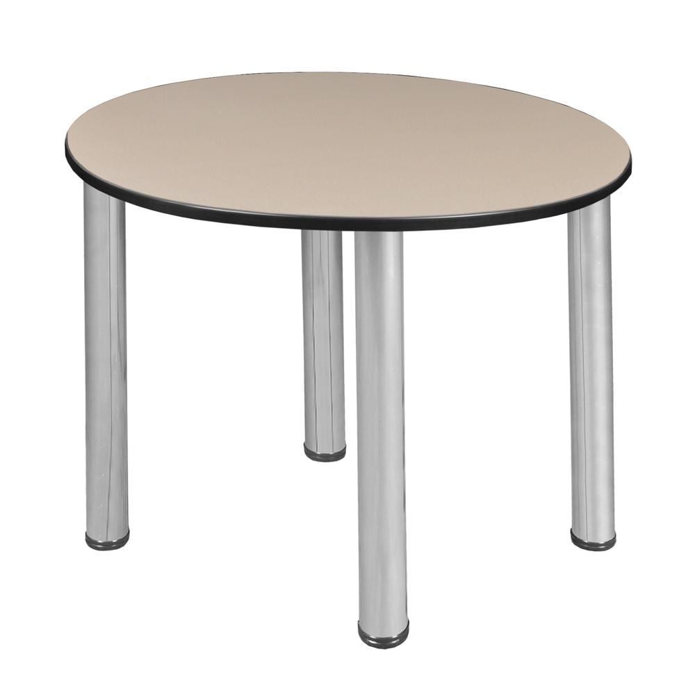 Kee 30" Round Slim Table - Beige/ Chrome. Picture 1