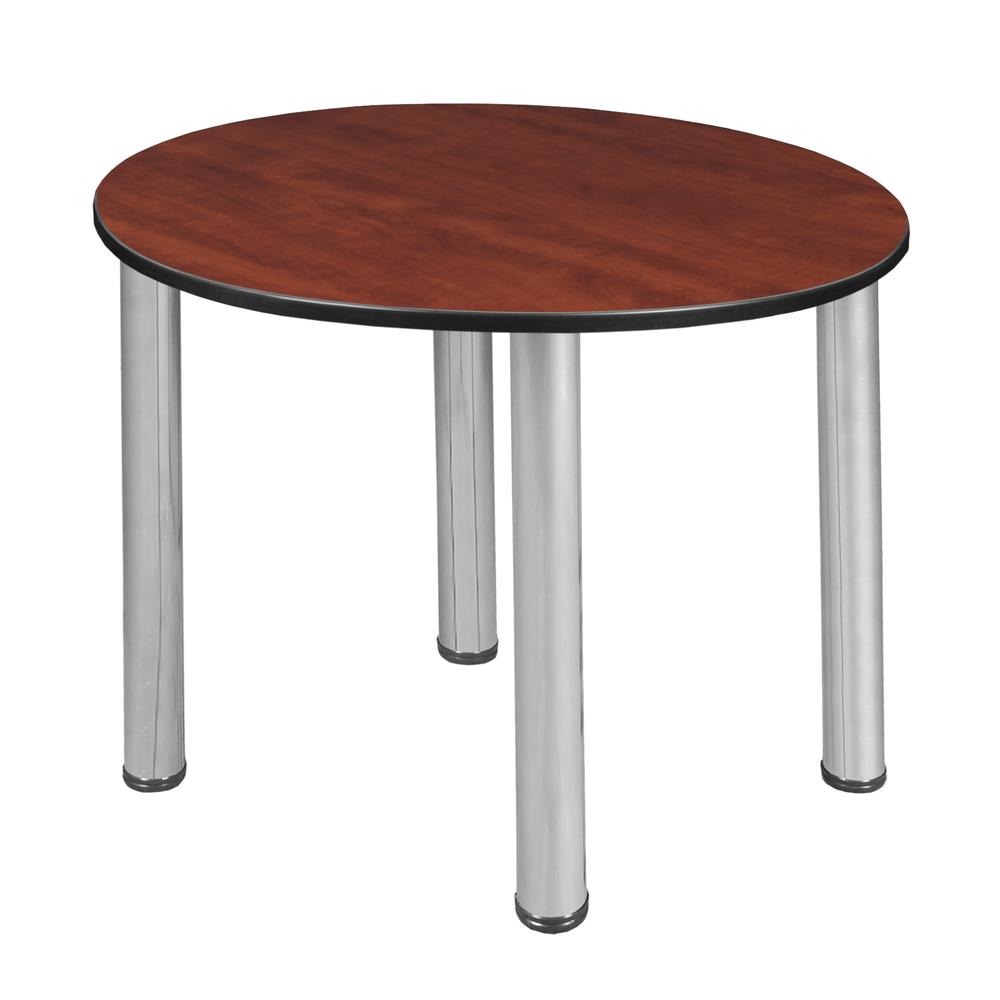 Kee 30" Round Slim Table - Cherry/ Chrome. Picture 1