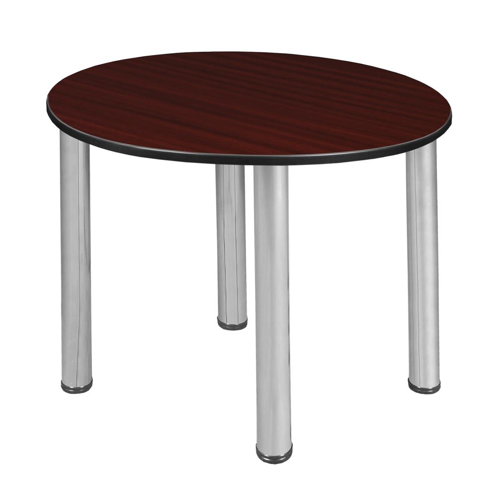 Kee 30" Round Slim Table - Mahogany/ Chrome. Picture 1