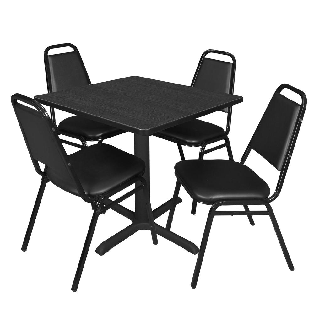Regency Cain 30 in. Square Breakroom Table- Ash Grey & 4 Restaurant Stack Chairs- Black. Picture 1