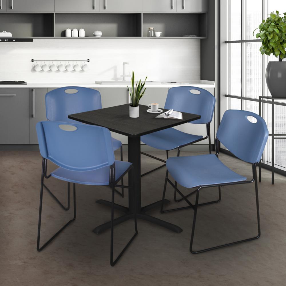 Regency Cain 30 in. Square Breakroom Table- Ash Grey & 4 Zeng Stack Chairs- Blue. Picture 8