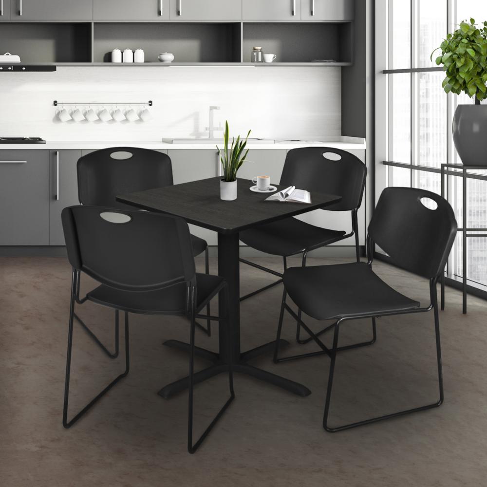 Regency Cain 30 in. Square Breakroom Table- Ash Grey & 4 Zeng Stack Chairs- Black. Picture 8