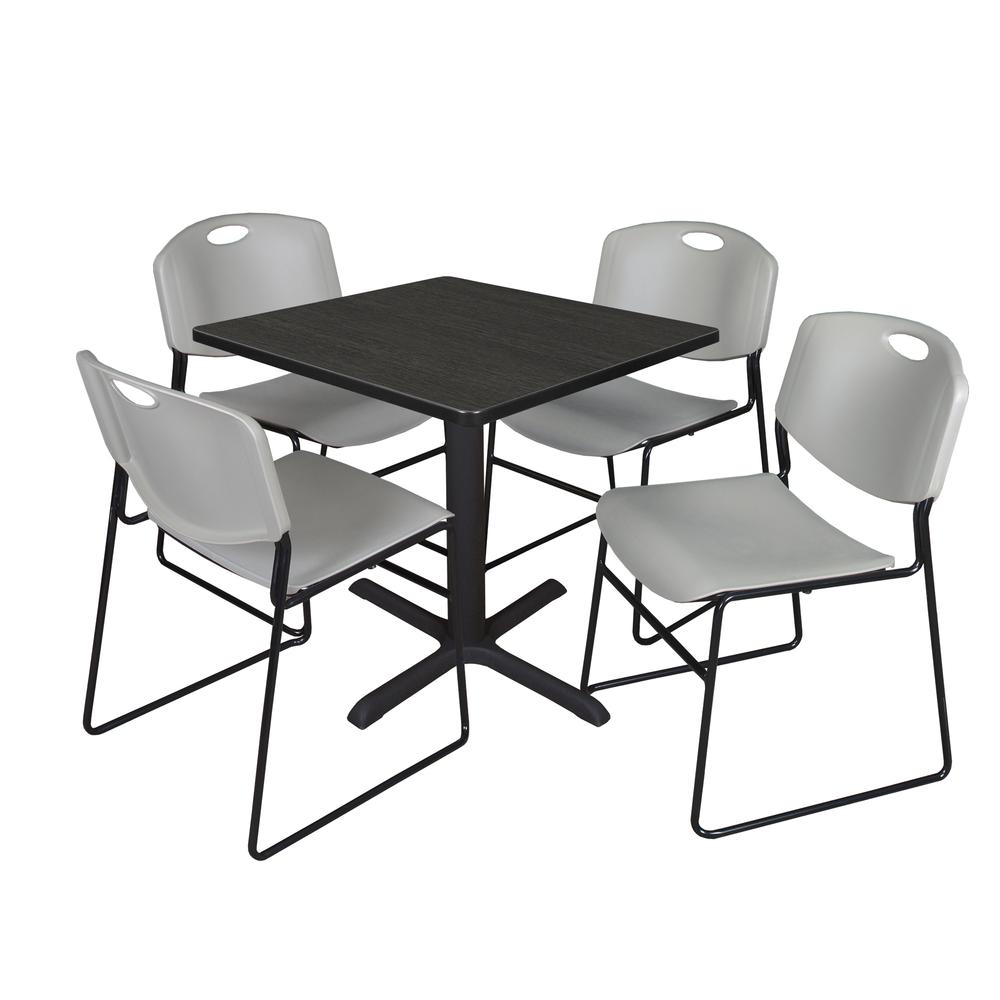Regency Cain 30 in. Square Breakroom Table- Ash Grey & 4 Zeng Stack Chairs- Grey. Picture 1