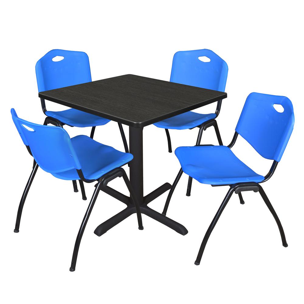 Regency Cain 30 in. Square Breakroom Table- Ash Grey & 4 M Stack Chairs- Blue. Picture 1