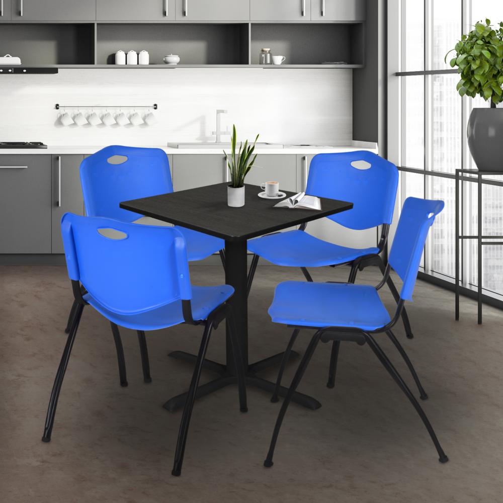Regency Cain 30 in. Square Breakroom Table- Ash Grey & 4 M Stack Chairs- Blue. Picture 8