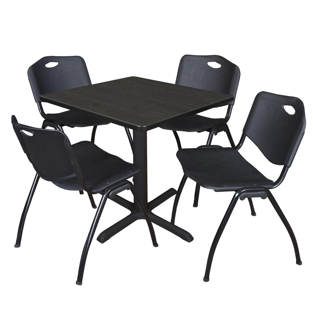Regency Cain 30 in. Square Breakroom Table- Ash Grey & 4 M Stack Chairs- Black. Picture 1