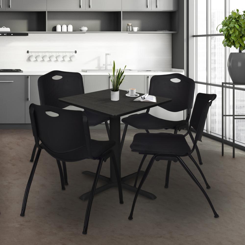 Regency Cain 30 in. Square Breakroom Table- Ash Grey & 4 M Stack Chairs- Black. Picture 8