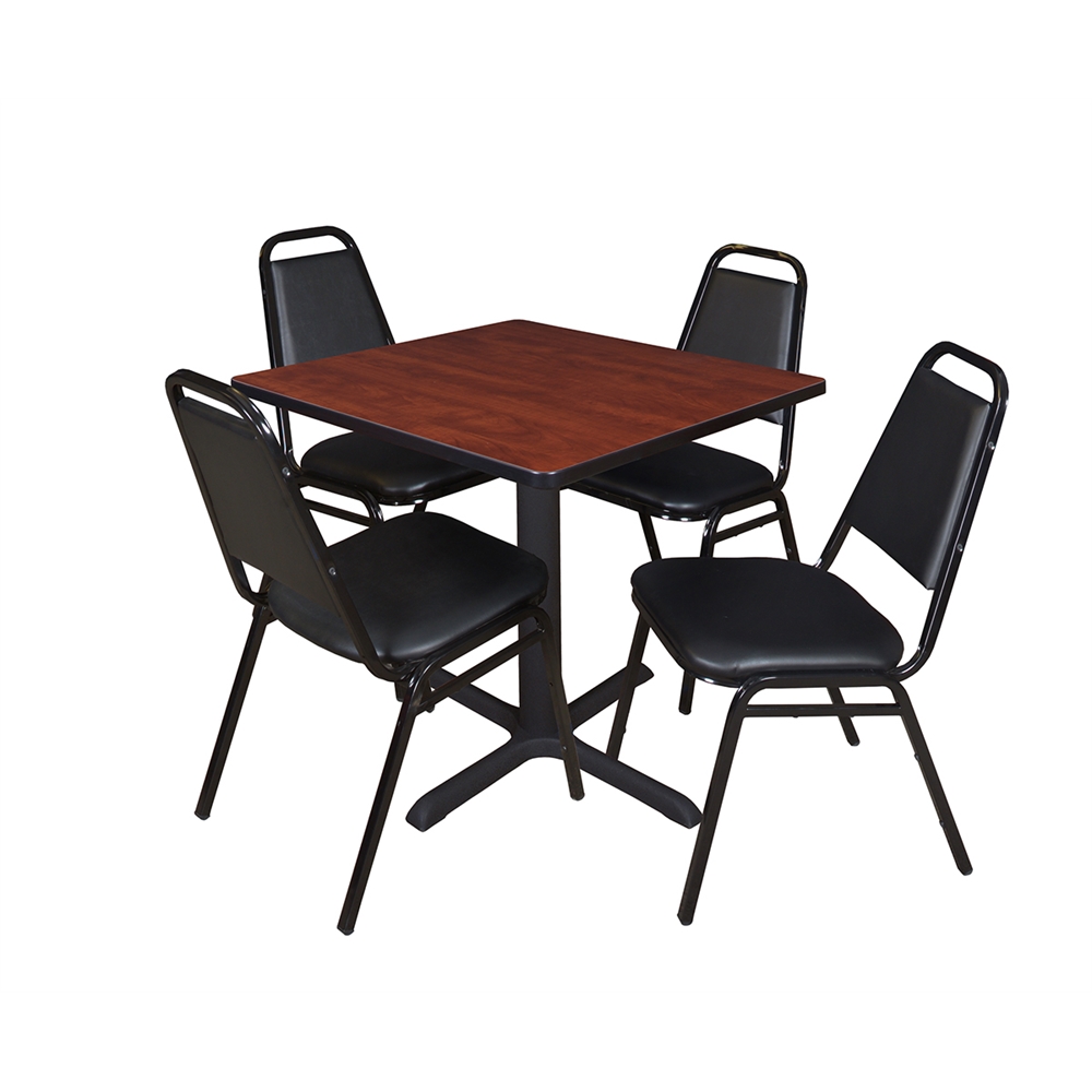 Cain 30" Square Breakroom Table- Cherry & 4 Restaurant Stack Chairs- Black. Picture 1