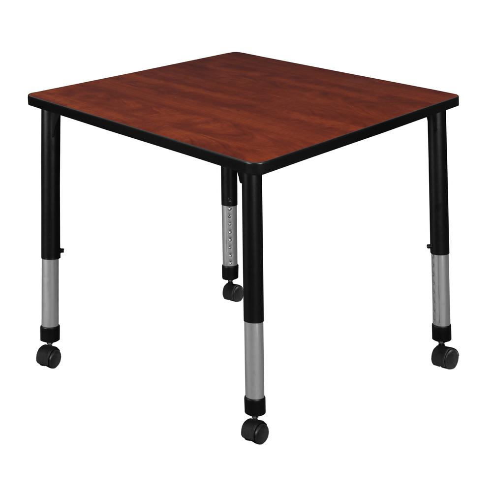 Kee 30" Square Height Adjustable  Mobile Classroom Table - Cherry. Picture 1