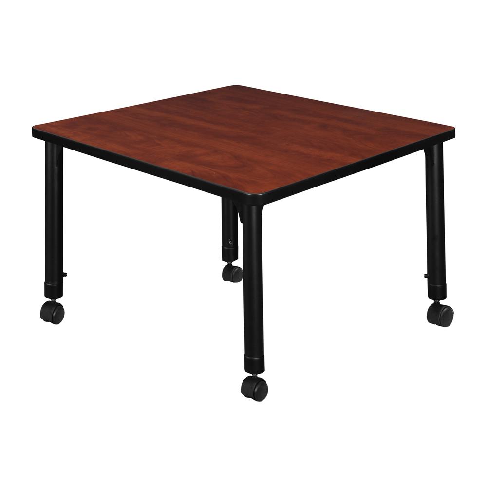 Kee 30" Square Height Adjustable  Mobile Classroom Table - Cherry. Picture 2