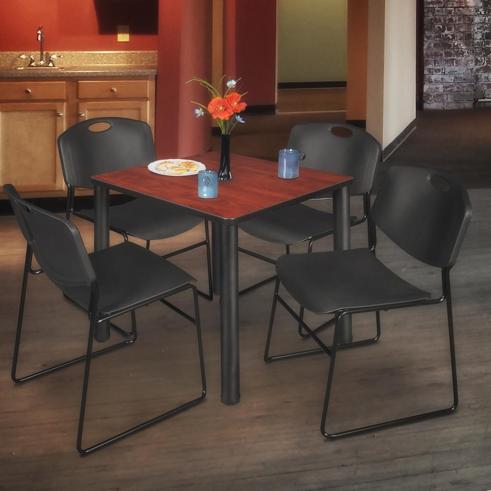 Kee 30" Square Breakroom Table- Cherry/ Black & 4 Zeng Stack Chairs- Black. Picture 2