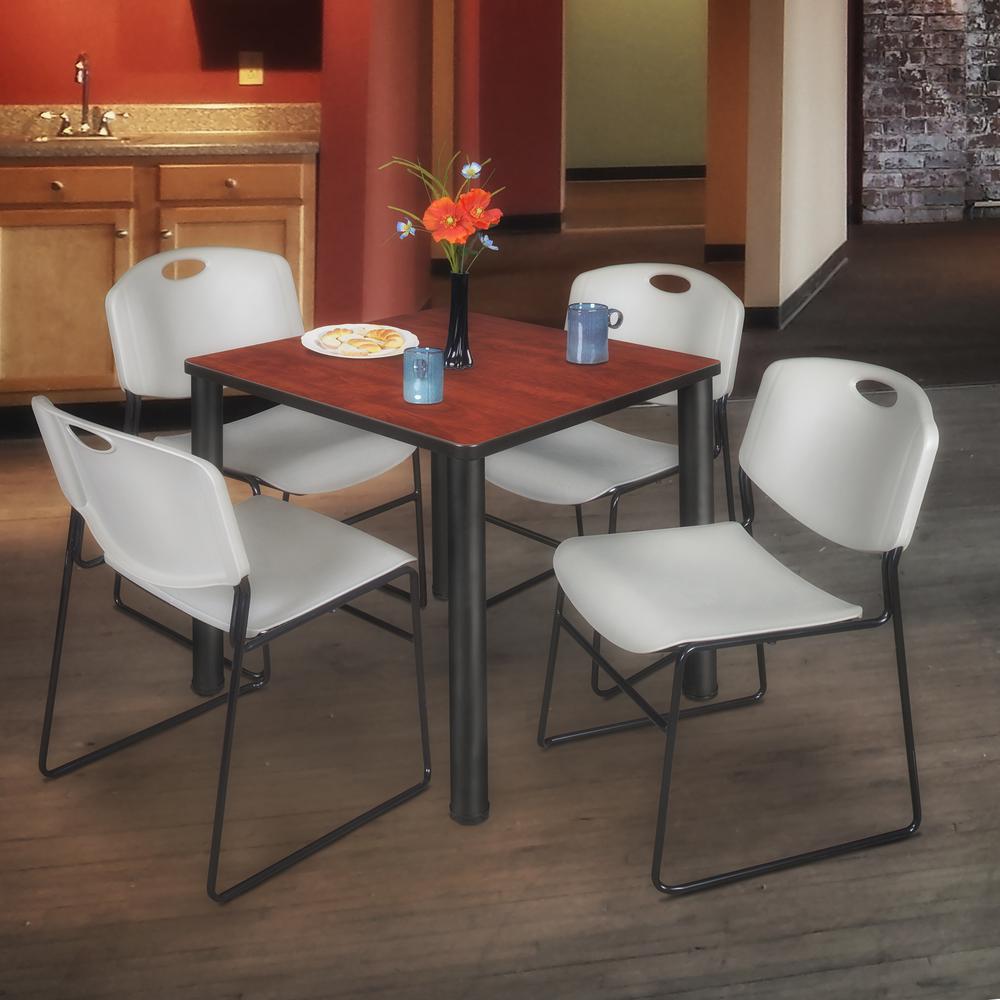 Kee 30" Square Breakroom Table- Cherry/ Black & 4 Zeng Stack Chairs- Grey. Picture 2