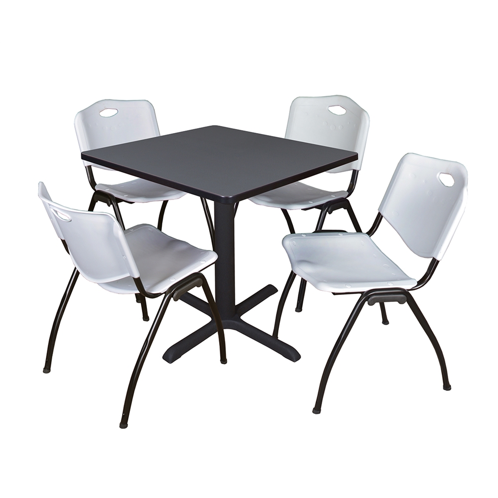 Cain 30" Square Breakroom Table- Grey & 4 'M' Stack Chairs- Grey. Picture 1