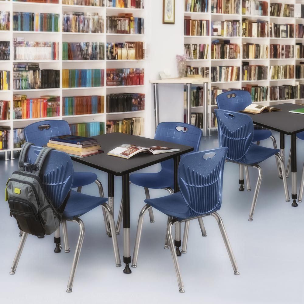 Kee 30" Square Height Adjustable Classroom Table - Grey & 4 Andy 18-in Stack Chairs- Navy Blue. Picture 7