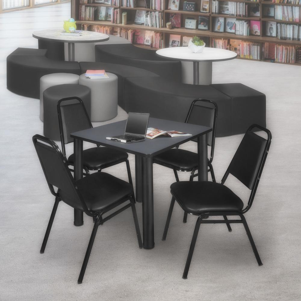 Kee 30" Square Breakroom Table- Grey/ Black & 4 Restaurant Stack Chairs- Black. Picture 2
