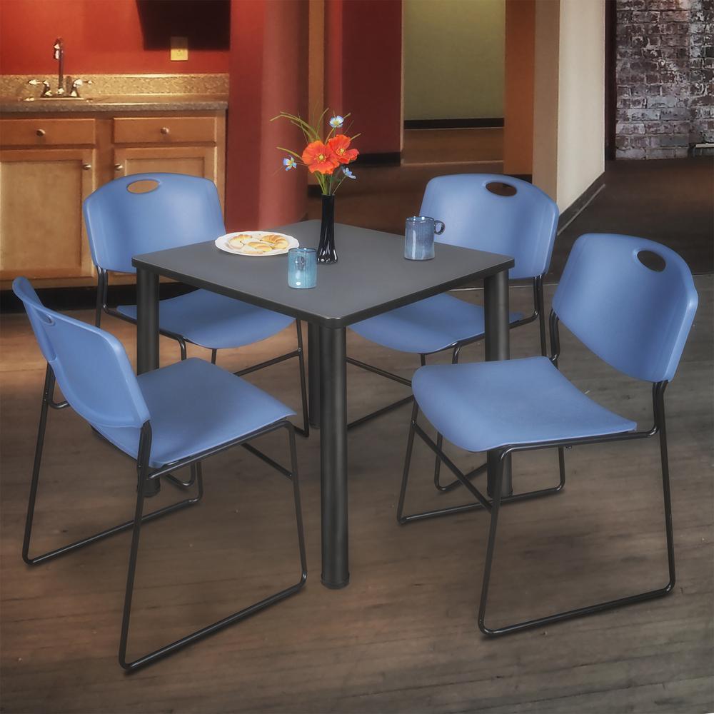 Kee 30" Square Breakroom Table- Grey/ Black & 4 Zeng Stack Chairs- Blue. Picture 2