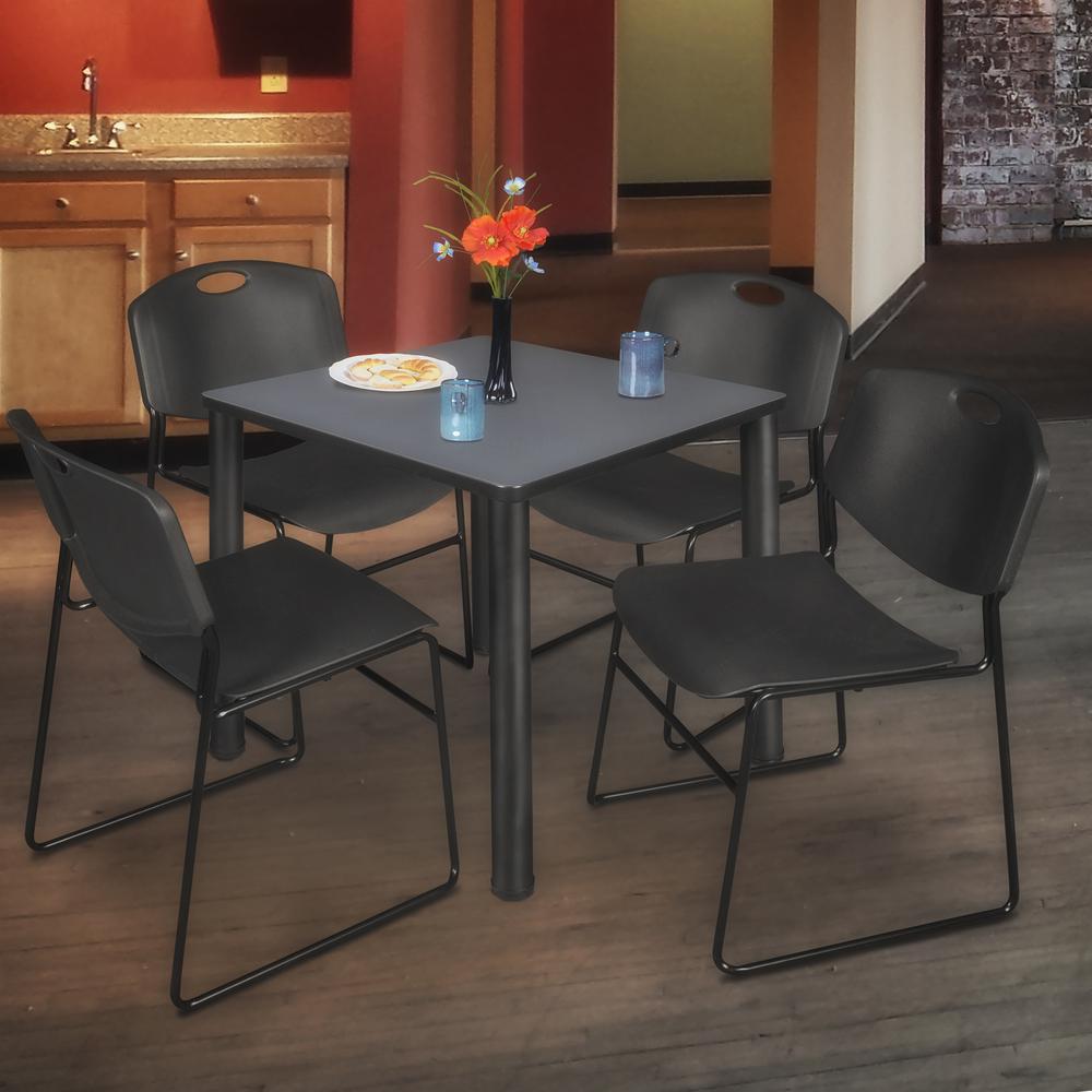 Kee 30" Square Breakroom Table- Grey/ Black & 4 Zeng Stack Chairs- Black. Picture 2