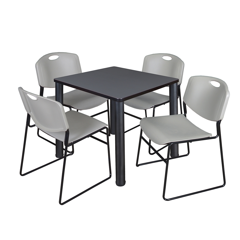 Kee 30" Square Breakroom Table- Grey/ Black & 4 Zeng Stack Chairs- Grey. Picture 1