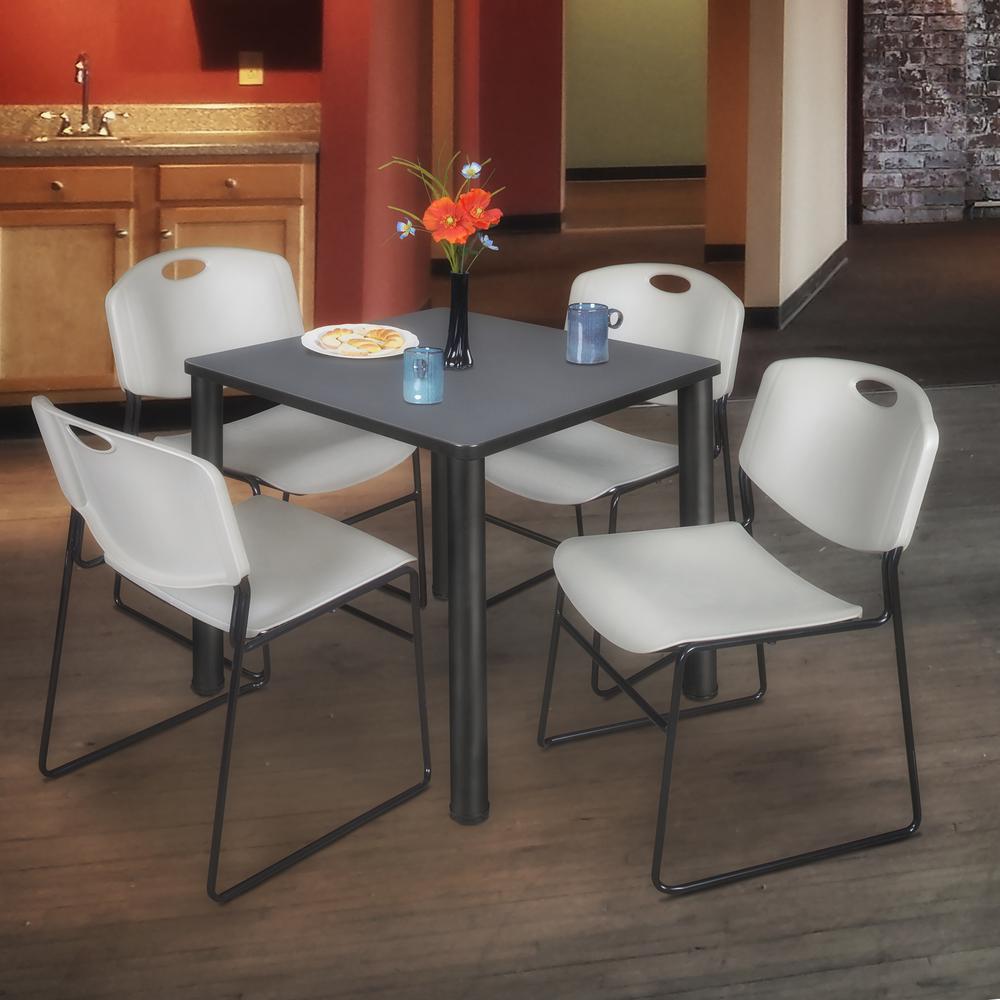 Kee 30" Square Breakroom Table- Grey/ Black & 4 Zeng Stack Chairs- Grey. Picture 2