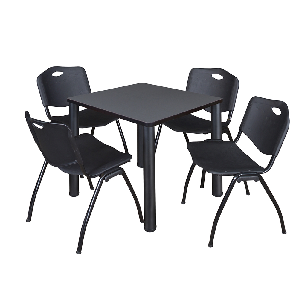 Kee 30" Square Breakroom Table- Grey/ Black & 4 'M' Stack Chairs- Black. Picture 1