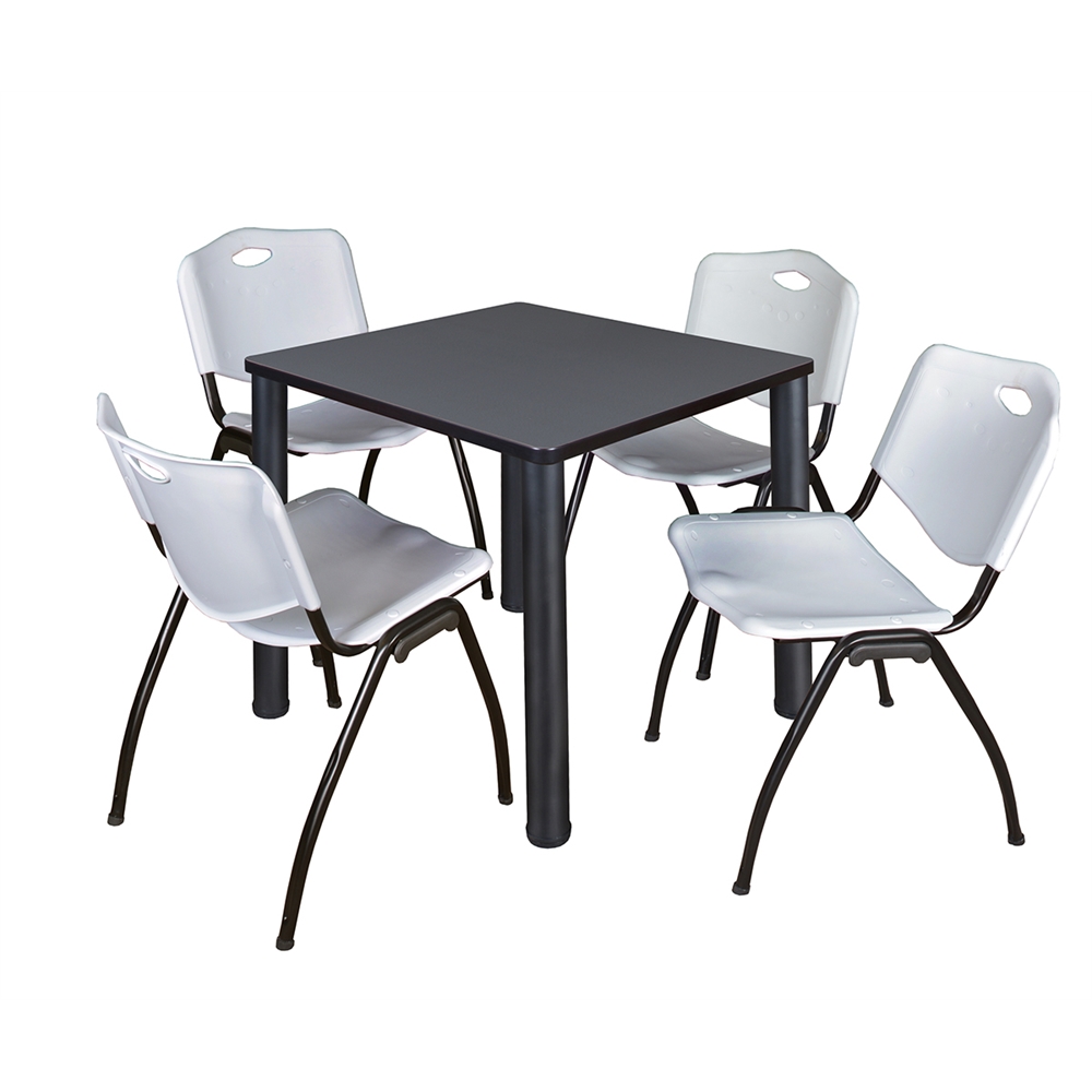 Kee 30" Square Breakroom Table- Grey/ Black & 4 'M' Stack Chairs- Grey. Picture 1