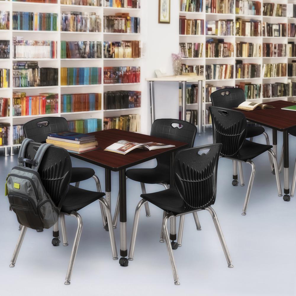 Kee 30" Square Height Adjustable Moblie Classroom Table - Mahogany & 4 Andy 18-in Stack Chairs- Black. Picture 7