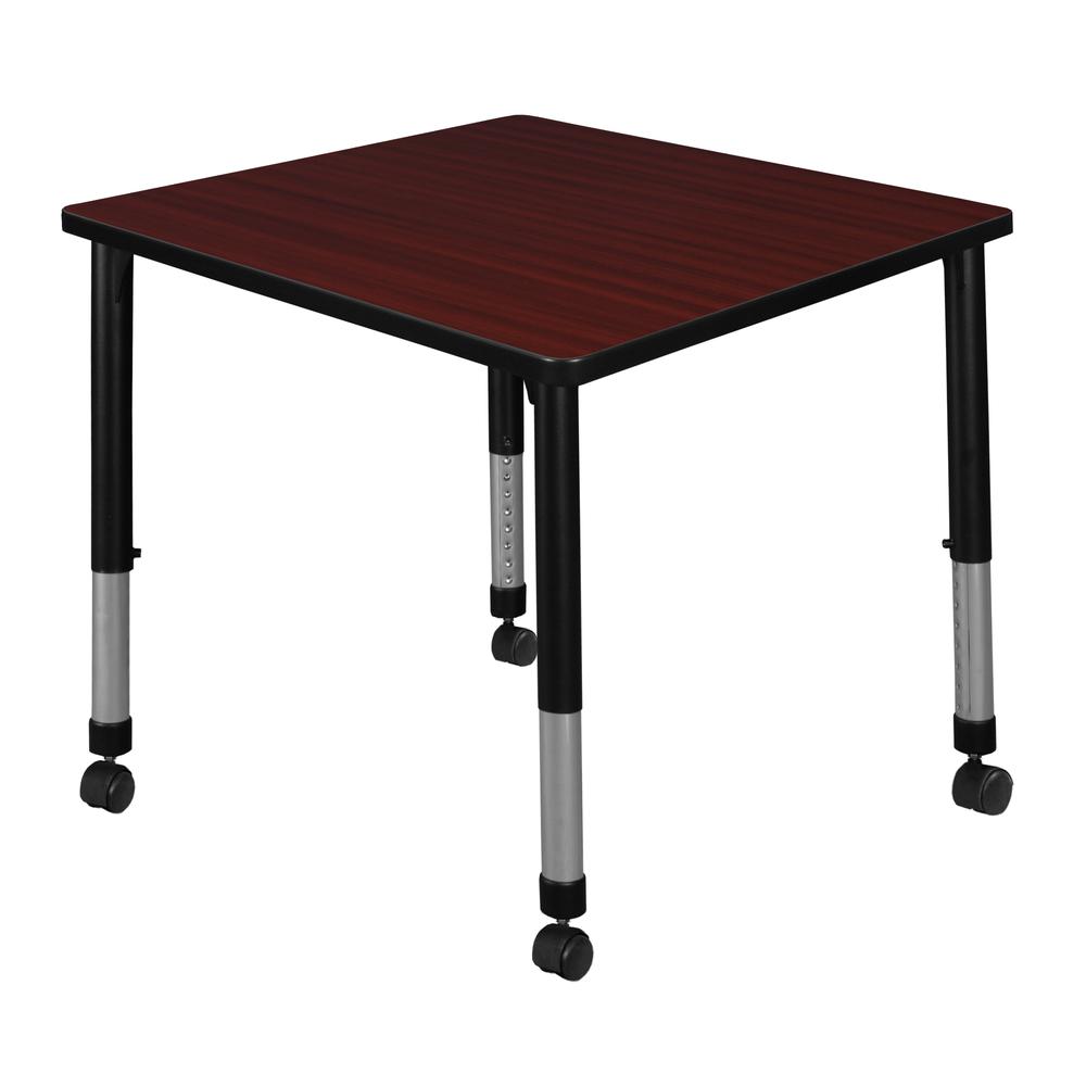 Kee 30" Square Height Adjustable Moblie Classroom Table - Mahogany. Picture 1