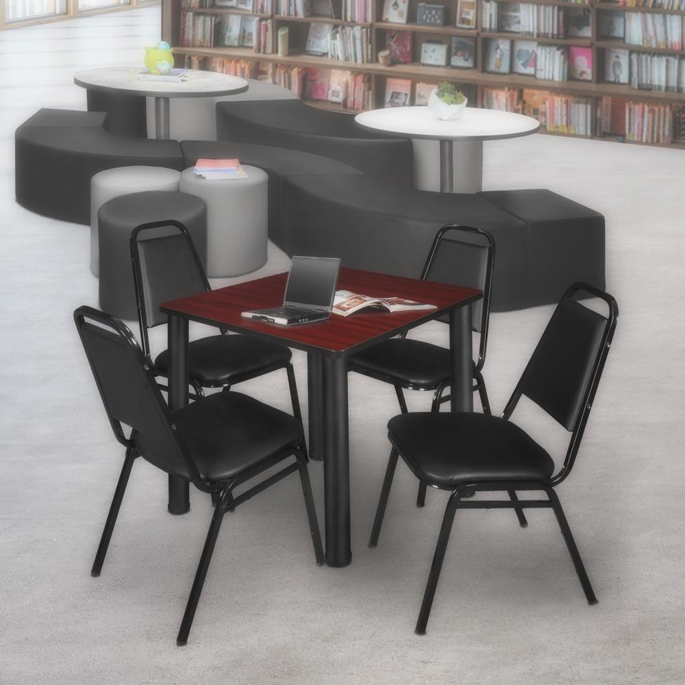 Kee 30" Square Breakroom Table- Mahogany/ Black & 4 Restaurant Stack Chairs- Black. Picture 2