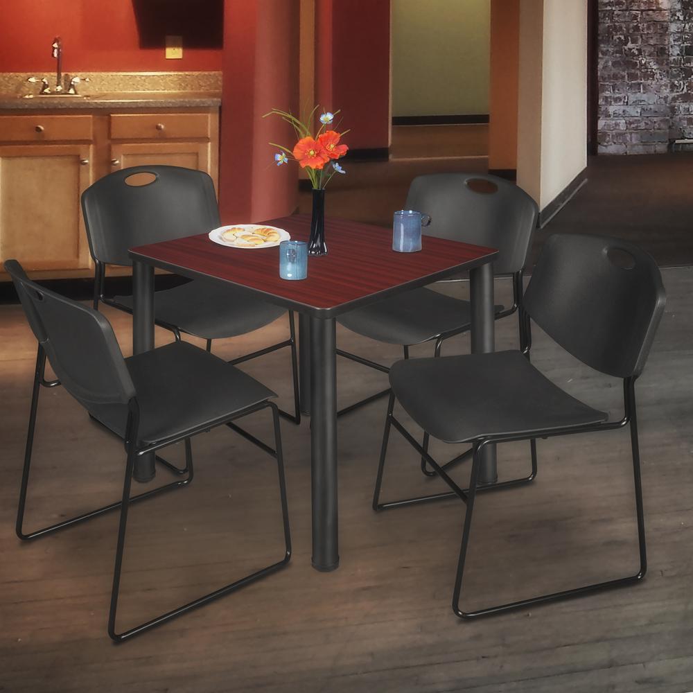 Kee 30" Square Breakroom Table- Mahogany/ Black & 4 Zeng Stack Chairs- Black. Picture 2