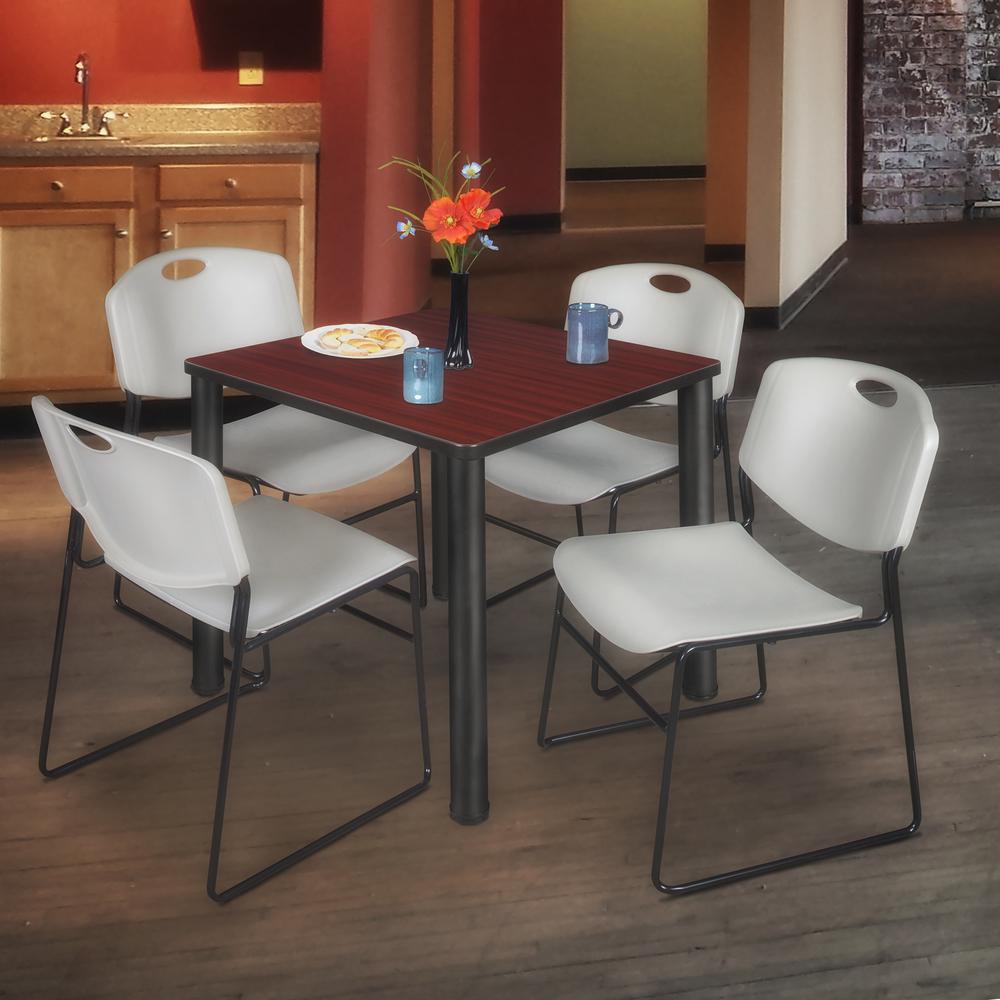 Kee 30" Square Breakroom Table- Mahogany/ Black & 4 Zeng Stack Chairs- Grey. Picture 2